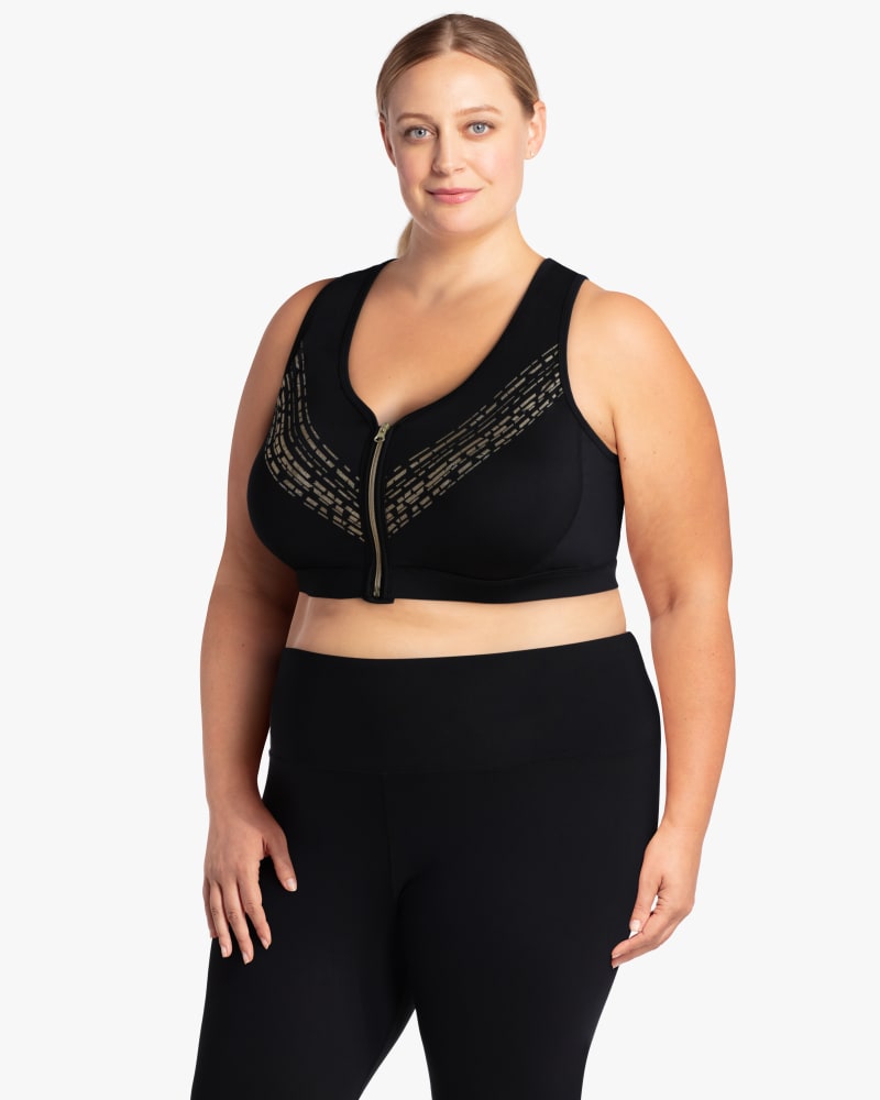 Front of plus size Delta Performance Zip Sports Bra by Rainbeau Curves | Dia&Co | dia_product_style_image_id:118347